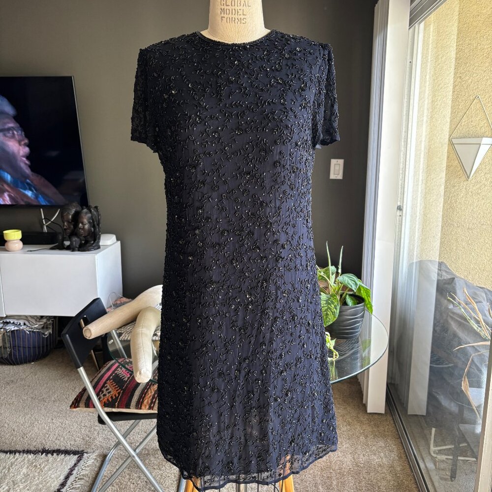 Vintage Sequined Little Black Dress Size 8